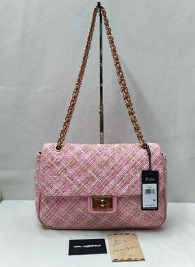 Karl Lagerfeld Paris Agyness Pink Tweed Turnlock Chain Strap Crossbody Bag